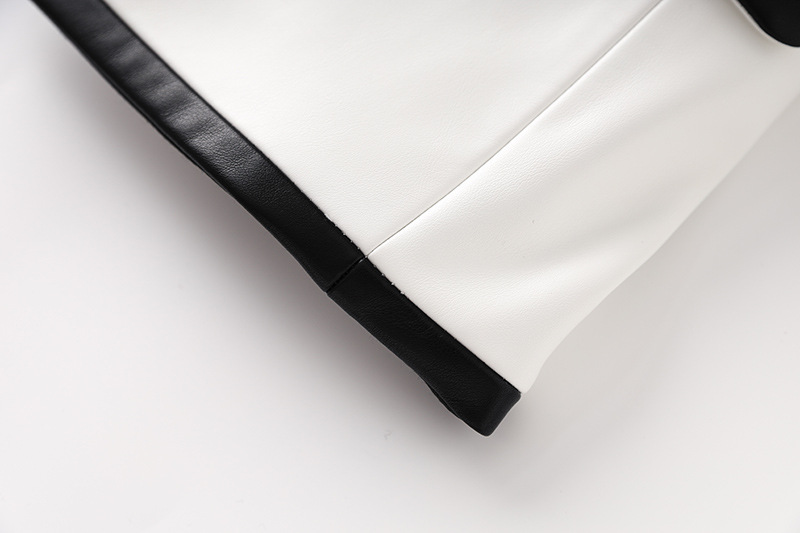 Women's PU leather splicing print high quality contrast leather silver buckle small suit _voghion.com
