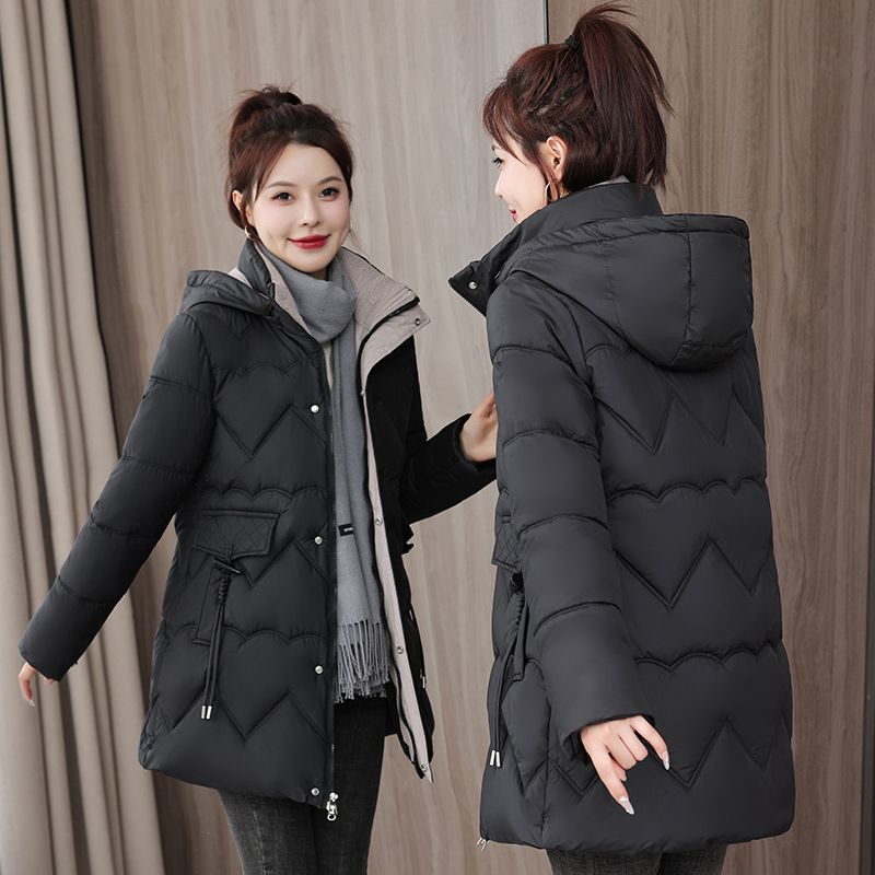 2025 Plus Size Koreanische Version Daunenjacke für Damen, mittellang bis lang, mit Kapuze, aus Baumwolle, explosiv_voghion.com