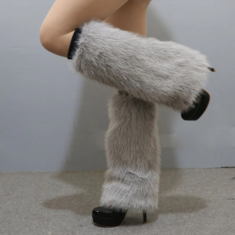 Scaldapiedi lunghi da donna con maniche a calzino in peluche Spettacolo teatrale Copristivali alla moda in pelliccia calda Coprigambe per coprigambe autunno inverno_voghion.com
