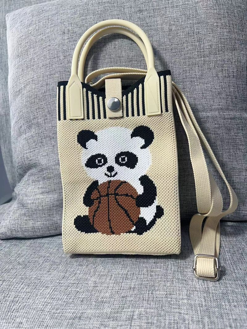 Portable Small Bag 2024 Summer New Girl's Cartoon Mobile Phone Bag Wool Knitted Small Square Bag Adjustable Crossbody Bag_voghion.com
