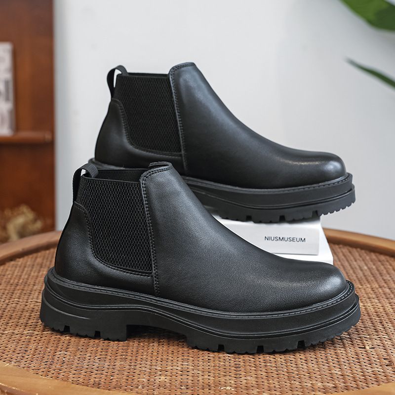 Retro Tooling Boots Thick-soled Heightened Lazy Foot-covering Martin Boots Genuine Leather Chelsea Short Boots_voghion.com