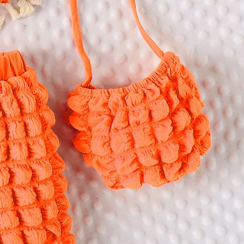 Ensemble d'été pour enfants, haut à manches courtes + short + sac à carreaux à bulles solides, couleur bonbon, ensemble pour filles_voghion.com