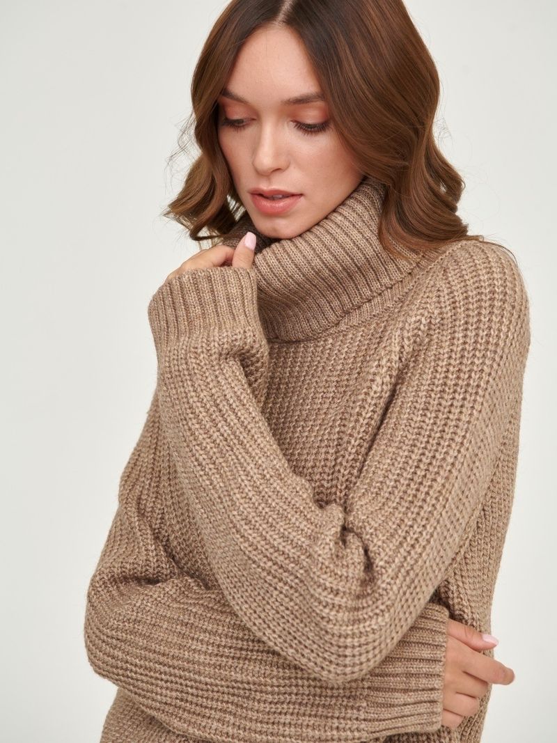 Maglione oversize da donna a collo alto in maglia – Pullover invernale spesso, tessuto acrilico morbido, maniche a spalla bassa, trendy e comodo per autunno e inverno_voghion.com