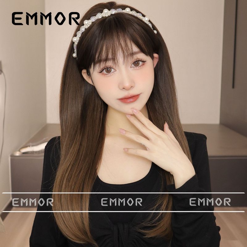 Perruque air frange cheveux longs petites boucles filles blanches naturelles se sentent perruque en fibre chimique couvre-tête_voghion.com