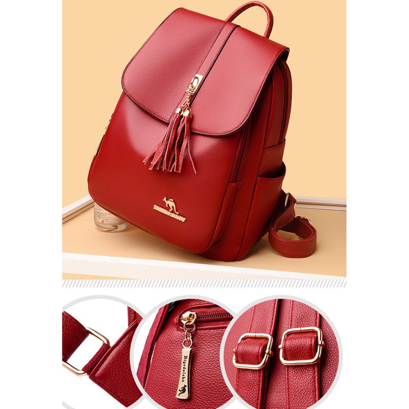 2024 New Genuine Leather Texture Women's Fashion Versatile Tassel Travel Bag Large Capacity Atmospheric Student Backpack_voghion.com