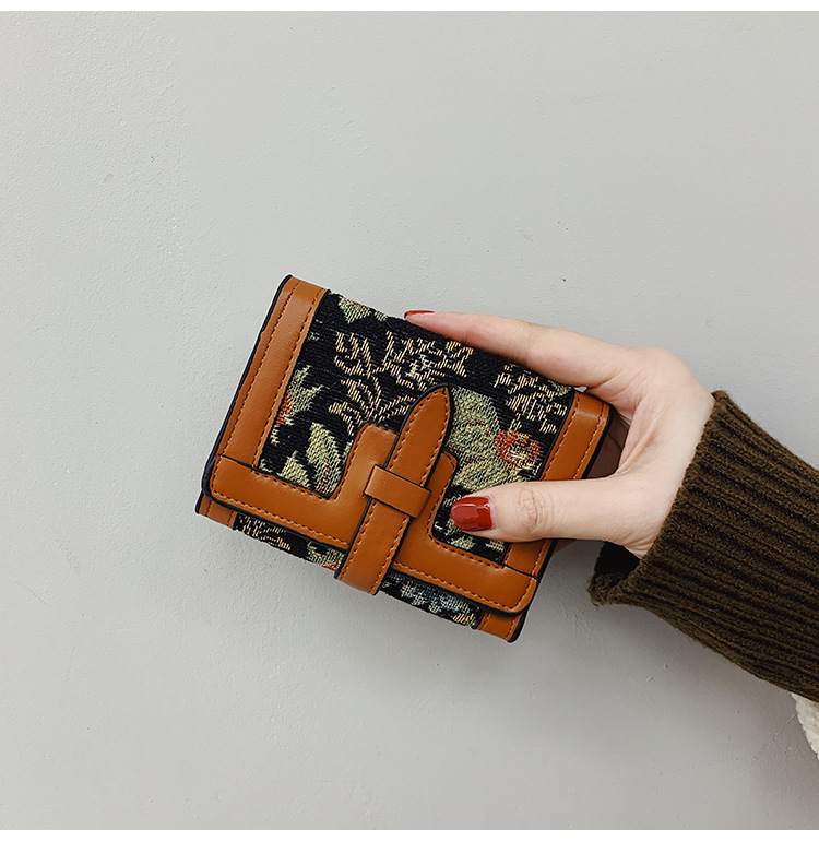 Designer-Damen-Geldbörse, klassisch, Retro-Druck, kontrastierend, faltbar, lange Geldbörse aus Segeltuch, Kartentasche, mehrere Kartenpositionen, große Geldpositionen, Flut_voghion.com