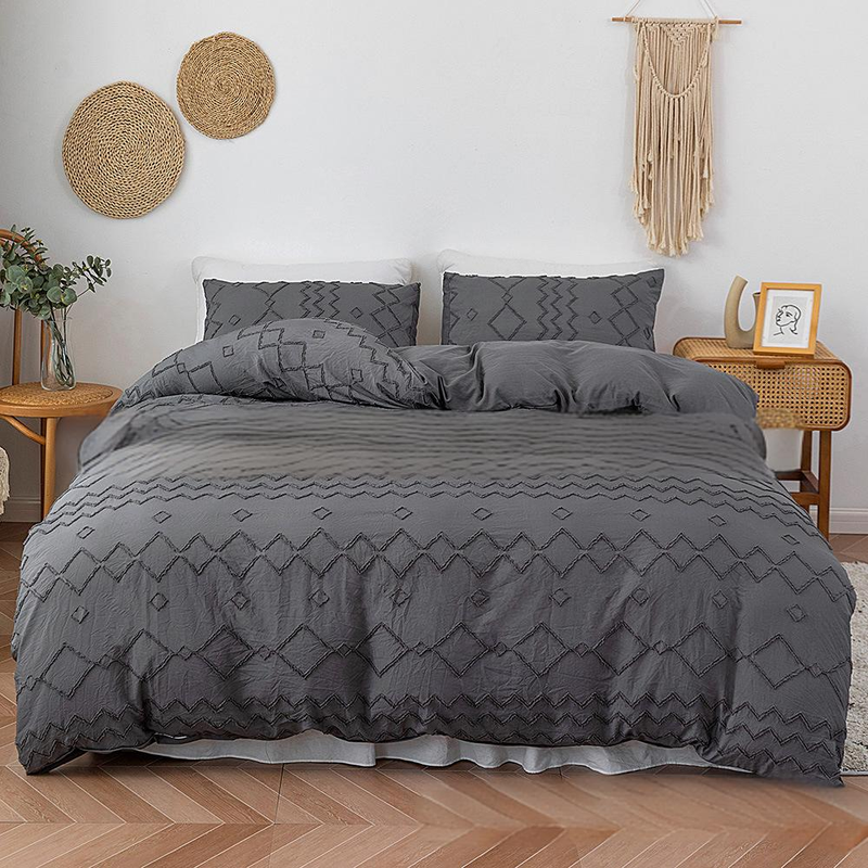 Set di tre pezzi di biancheria da letto artigianale, in tinta unita, con fiori recisi, a forma di diamante_voghion.com