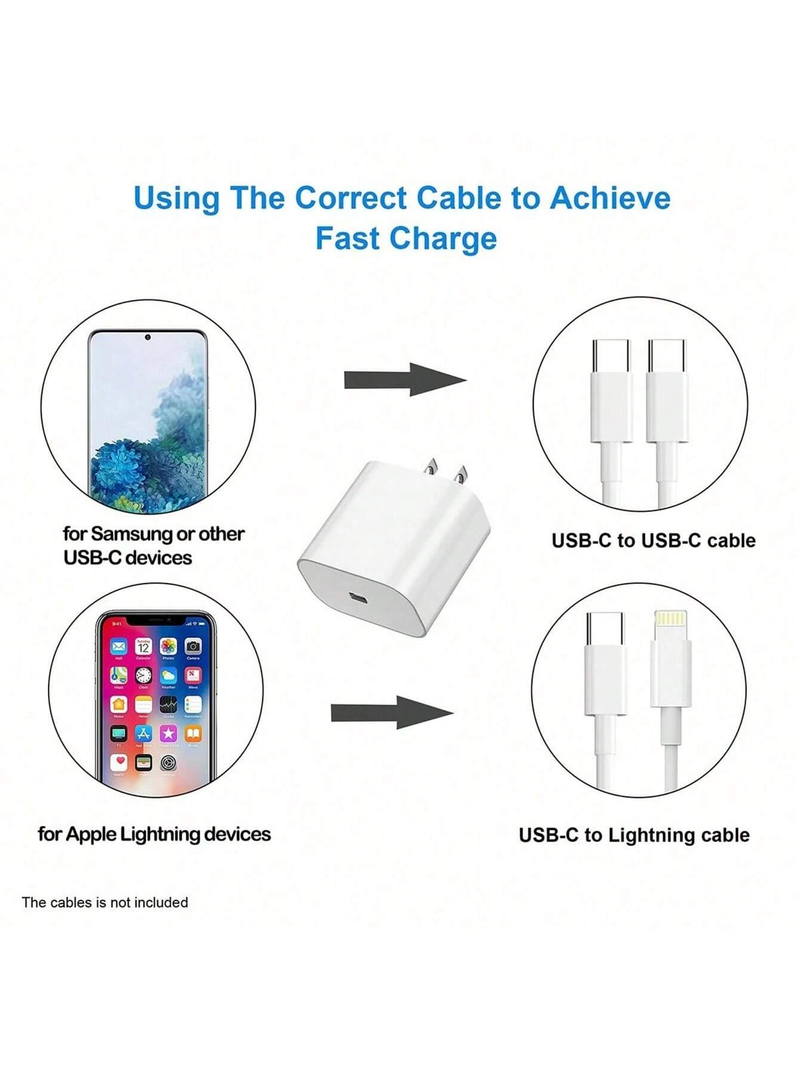 Zestaw szybkiej ładowarki 20 W ze wtyczką amerykańską, 3,3 stopy/100 cm kabel USB C do transmisji danych Lightning kompatybilny z iPhone'em, zestaw adapterów mobilnych i 15 W magnetyczny_voghion.com