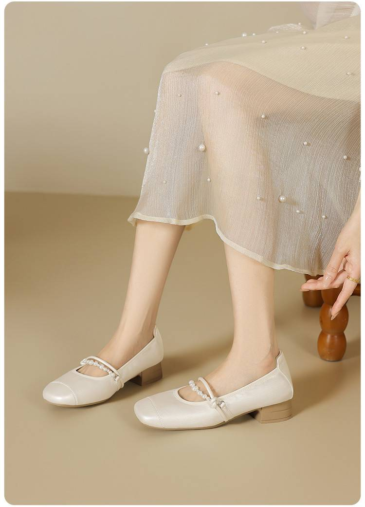 【Suola morbida e tomaia morbida】Cameido Delicate Pearl Ankle Strap Mary Jane Shoes, 2025 Autunno Tacco spesso Scarpe basse singole_voghion.com