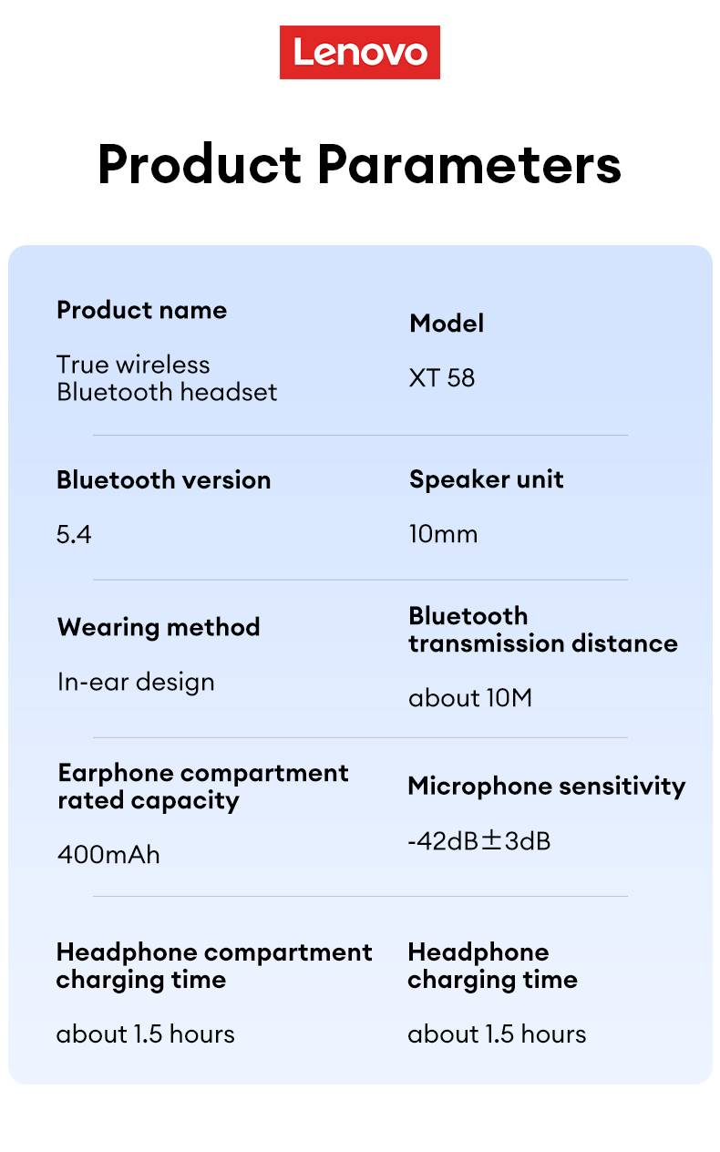 New Lenovo XT58 Wireless Bluetooth Earbuds HIFI Stereo Call Noise Reduction Headphones With LED Display Charging Case Earphones_voghion.com