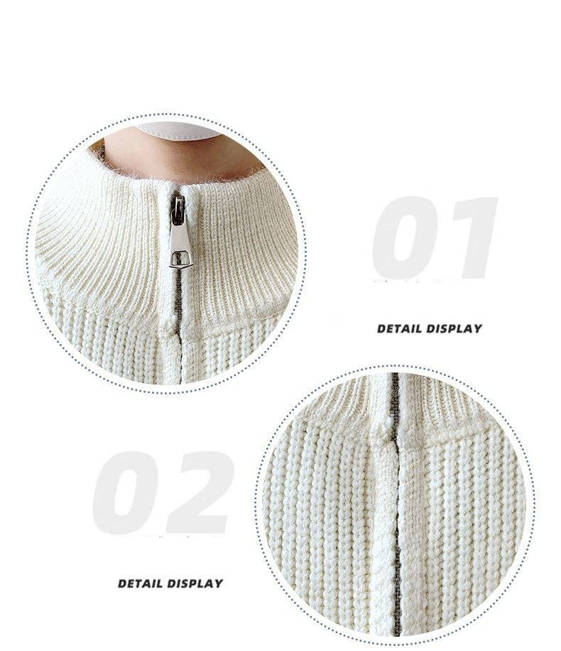 Herrenbekleidung Herren-Strickjacke mit Stehkragen – Minimalistischer Pullover mit offener Vorderseite (Off-White/Grau/Schwarz, M-4XL)_voghion.com