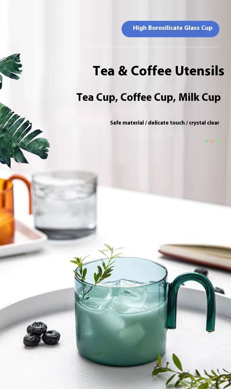 Modern Minimalist Flat Borosilicate Glass Cup, 300ml Heat-Resistant Drinking Glass For Coffee, Tea & Water, Handmade Clear & Colored Options_voghion.com