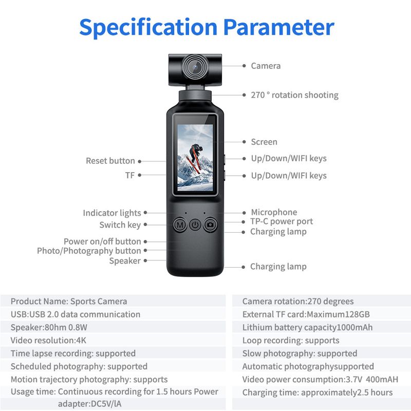 New 4K HD Handheld Sports With WIFI Rotatable Outdoor Camera Mini Law Enforcement Recorder_voghion.com