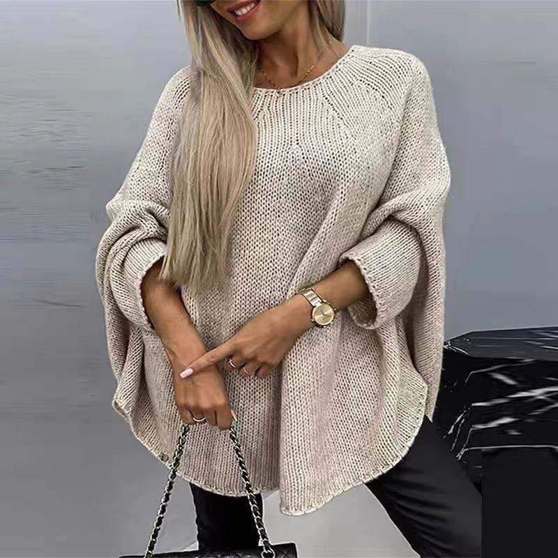 Women's Fashionable Knitted Cape Sweater – Stylish Poncho With Batwing Sleeves, Oversized & Cozy For Fall & Winter_voghion.com