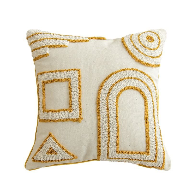 Cuscino decorativo Bohemian Gold Sun con nappe - Fodera per cuscino in ciniglia con motivo geometrico per divano, letto e arredamento per la casa_voghion.com