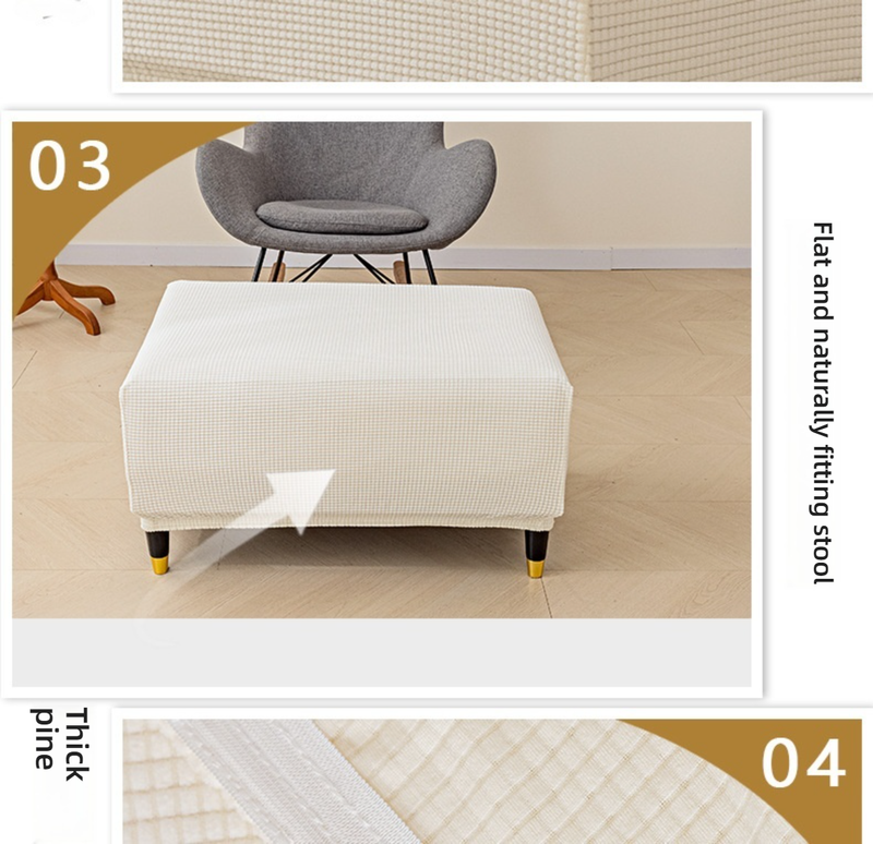 Dehnbarer Ottomanenbezug aus Polyester – Komplett abdeckendes Design ohne Reißverschluss, Karomuster, verschiedene Größen und Farben (Corn Grain Serie)_voghion.com
