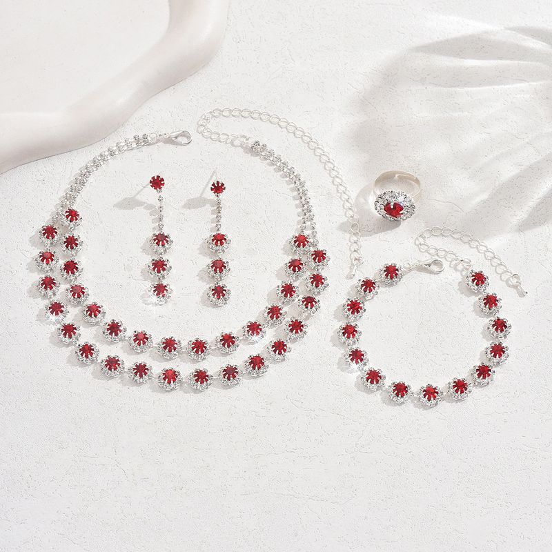 Conjunto de joyas para mujer, joyería de moda, venta al por mayor, accesorios de boda, conjunto de collar y pendientes de diamantes con girasol de doble capa, joyería_voghion.com