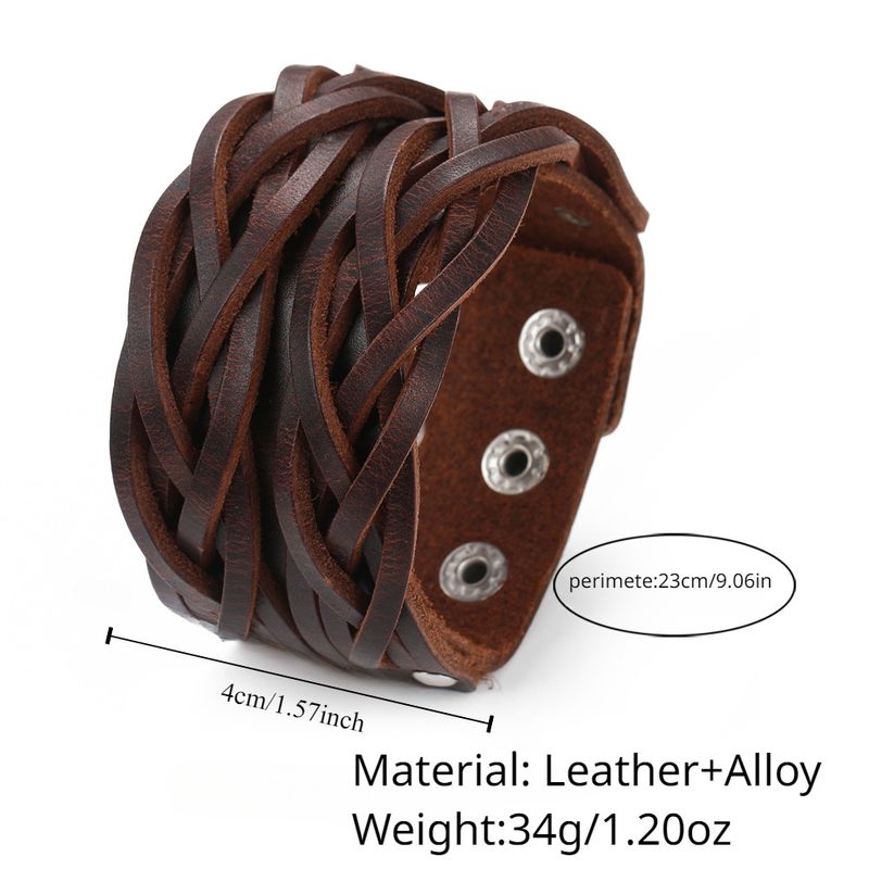 Bracciale in pelle intrecciata con motivo punk con borchie, largo, da uomo, esagerato e alla moda_voghion.com