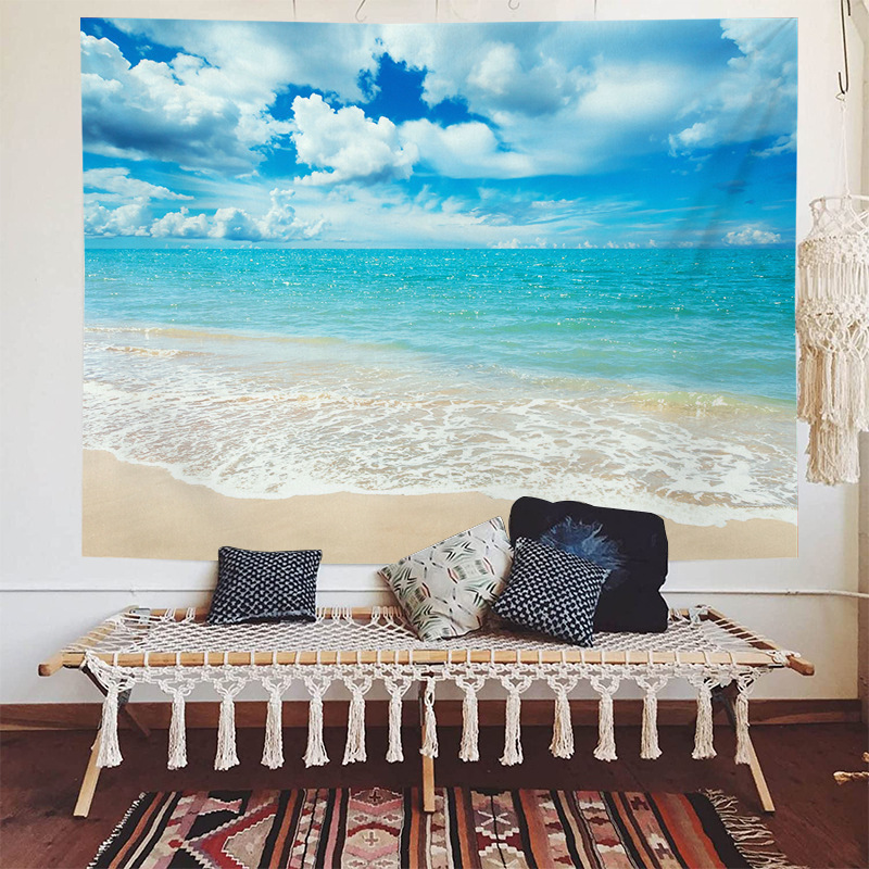 Sea view decorative fabric, dormitory home wallpaper, ins live broadcast background tapestry, psychedelic forest_voghion.com