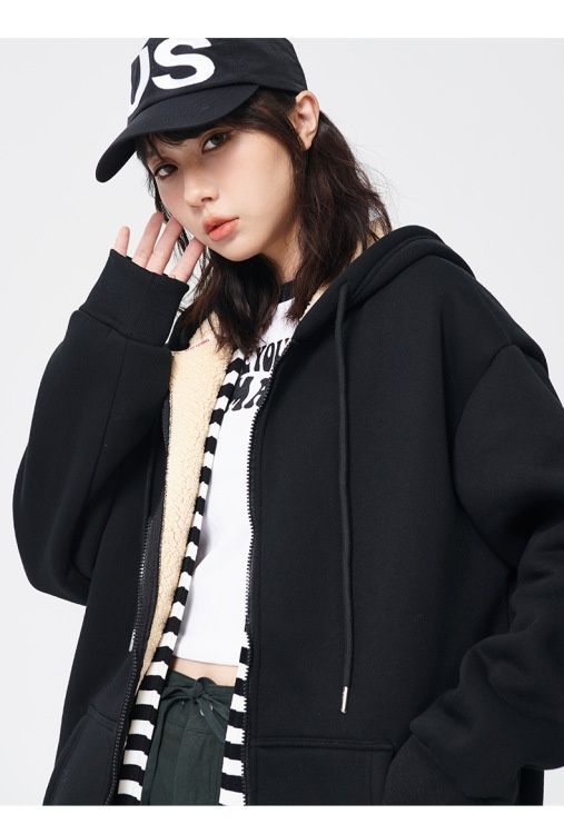 Nuovo cardigan con cappuccio per donna 2024 nuovi stili autunno inverno con aggiunta di peluche e lana di agnello ispessita calda top 12_voghion.com