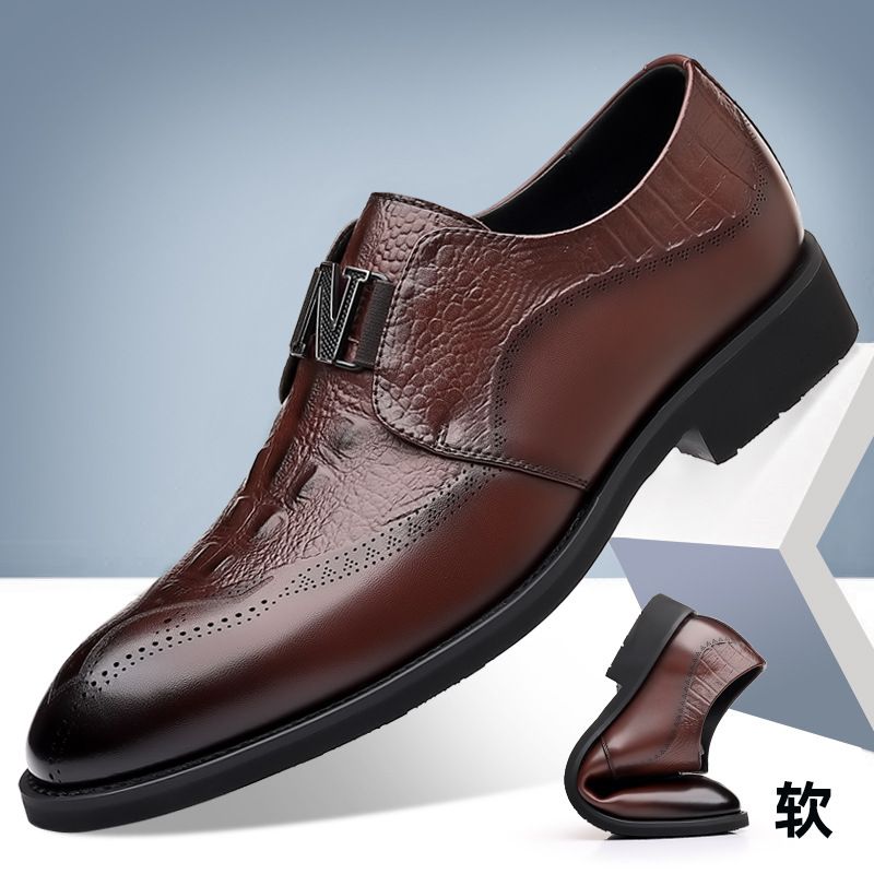 Regal Footwear Live Broadcast Autumn Business Formal British Brogue Casual European Style Leather Shoes Crocodile Pattern Pointed Toe_voghion.com