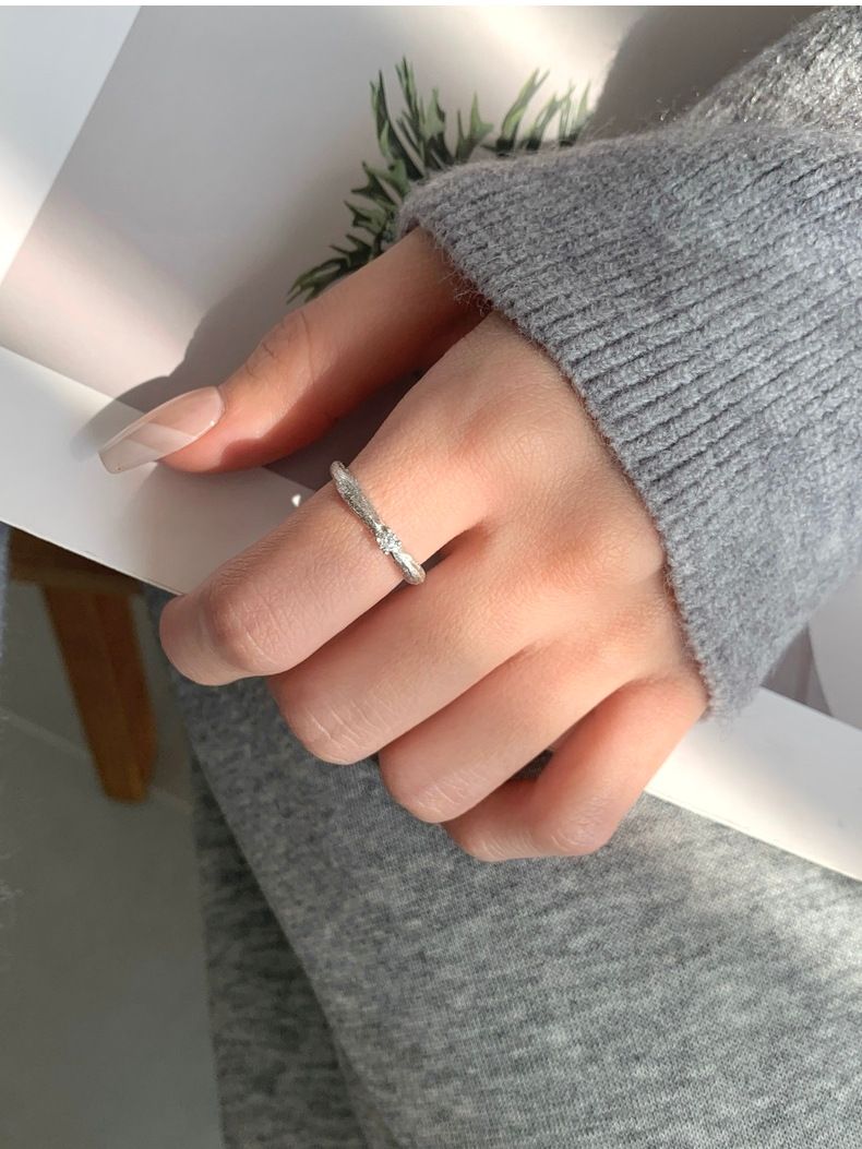 S925 Sterling Silver Medieval Brushed Zircon Ring Female Korean Version New Ins Light Luxury Cold Wind Advanced Open Ring_voghion.com