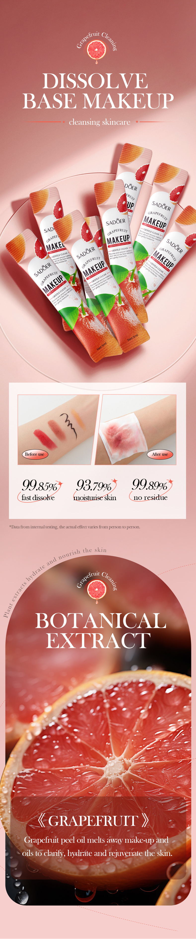 Grapefruit 5 ml x 10 Stück Erfrischende, sanfte Pflege, reinigender Make-up-Entferner_voghion.com