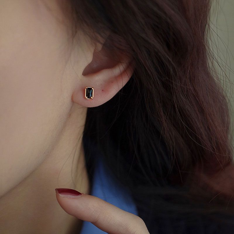 Tiqi Pure Silver Black Zircon Geometric Square Ins Cool Style Earrings Trendy Simple And High-end Ear Accessories_voghion.com