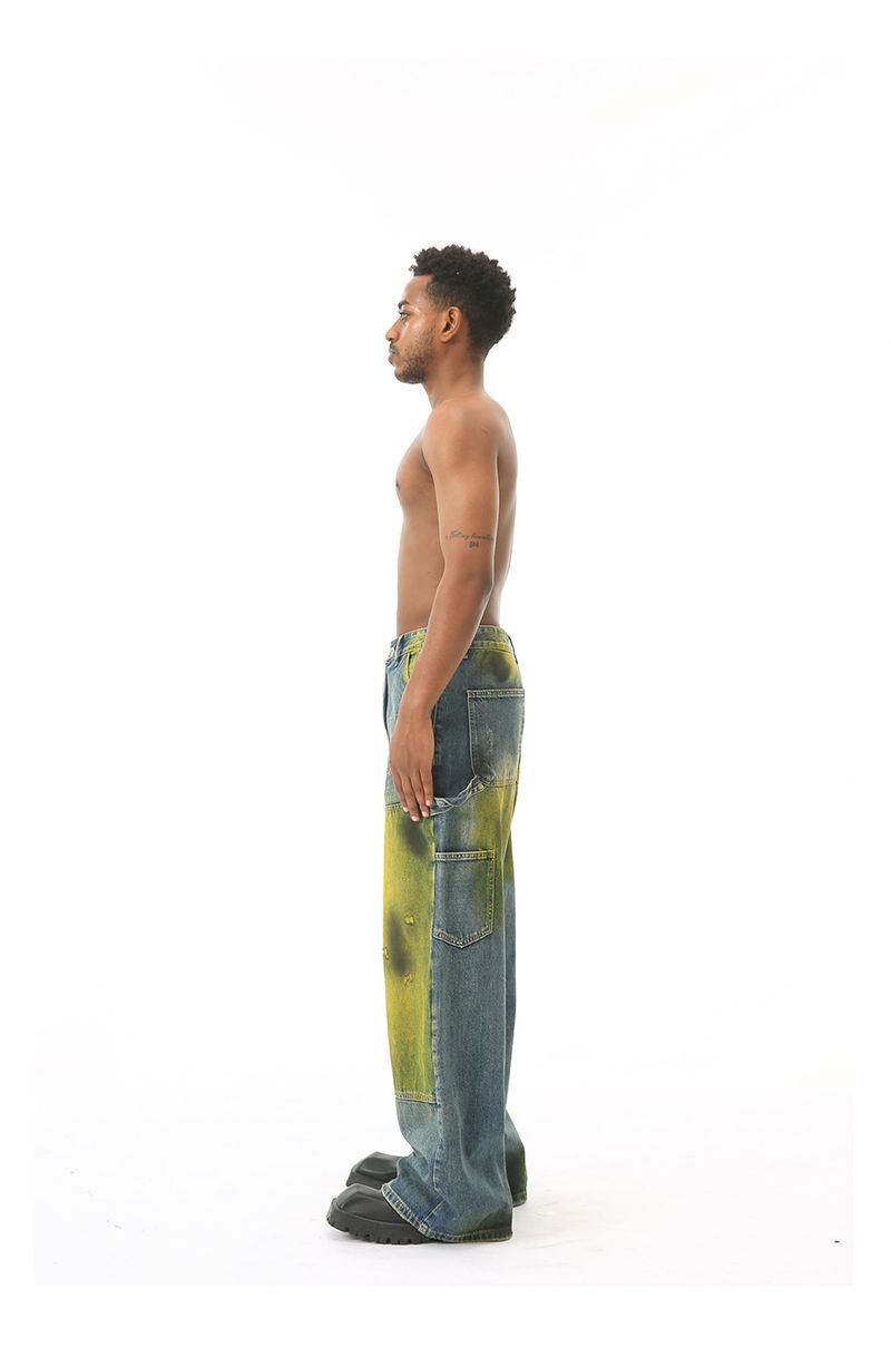 EF JEANS | 2024 New Product, American High Street Loose Mopping Old Retro Tie-dye Ripped Jeans Tide_voghion.com