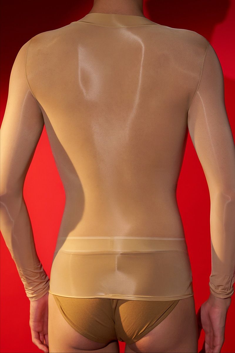 Europäische und amerikanische langärmelige, enge Bademode mit Perspektive, hochelastische Dessous, transparente Seidenstrümpfe, Oberteil, ölige, seidige Pferdeölsocken_voghion.com