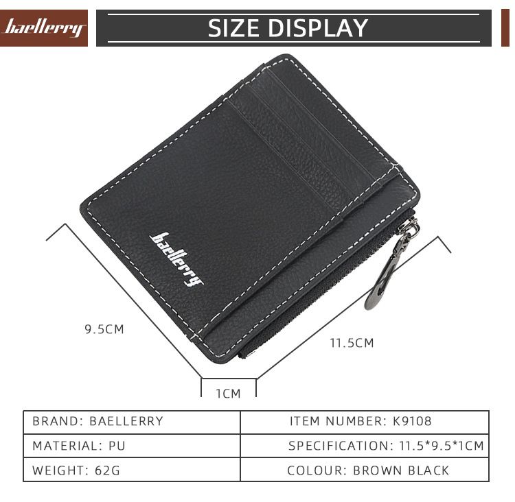 Baellerry Echtleder Herren Kartenhalter Stil Dünner Multi-Kartenschlitz Reißverschluss Münzgeldbörse Führerschein Bankkartenhalter_voghion.com