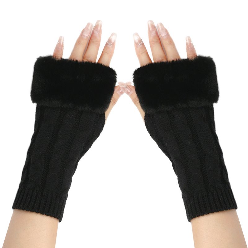 Women's Fingerless Velvet Gloves - Knitted 8-Shaped Twisted Design, Warm & Soft Wool For Autumn & Winter (Short Turn-Up Cuff, Stylish & Cozy)_voghion.com
