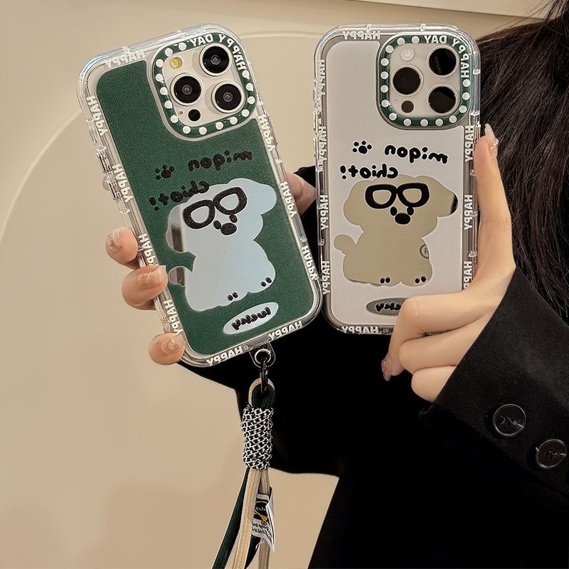 TechGlobe Couple Trendy Cool Dog Mirror For IPhone 16 15 Phone Case 17 Pro Max Dropshipping 11 With Strap 12_voghion.com