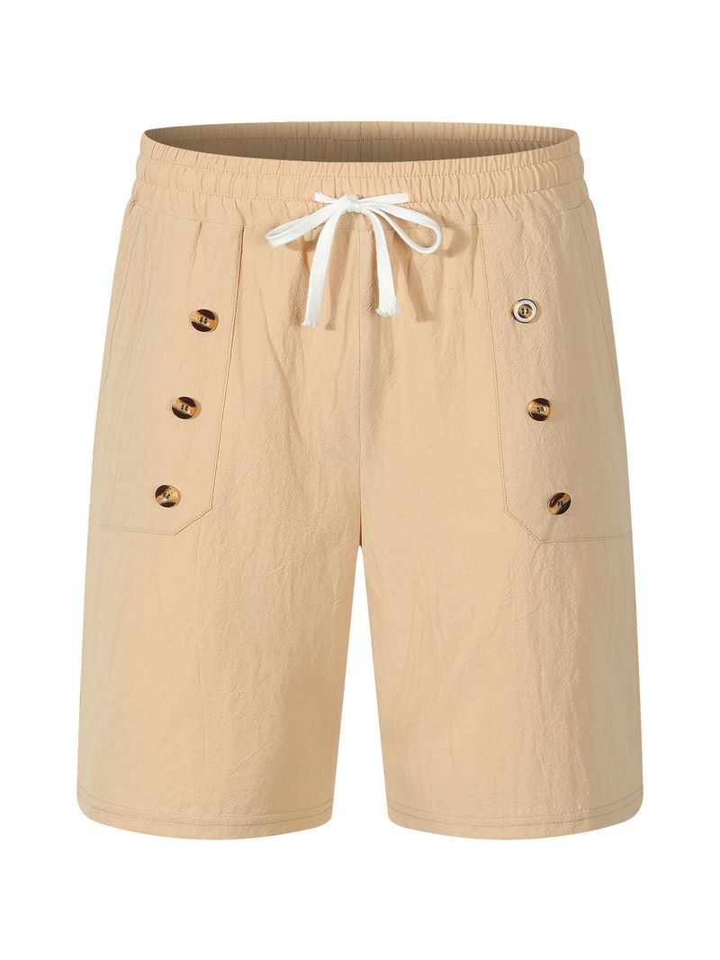 Pantaloncini estivi da uomo in cotone e lino, casual americani, larghi e dritti, con bottoni_voghion.com