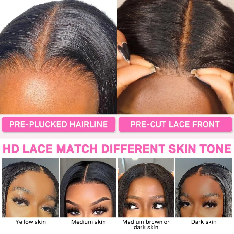 Knachräi Riicht Bob Perück Lace Front Mënschlech Hoerverschluss 4x4 Kuerz Bob Perück 13x4 HD Lace Frontal Perück 200%_voghion.com
