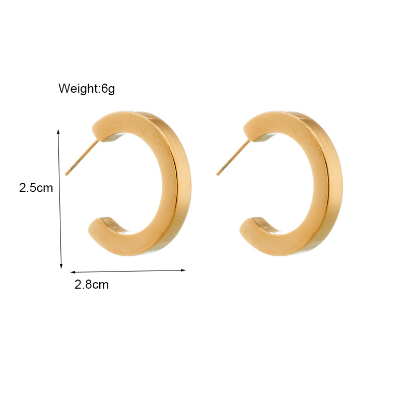 Niche fashion minimalist versatile metal retro temperament advanced C-shaped three-dimensional titanium steel semi-circular simple earrings_voghion.com