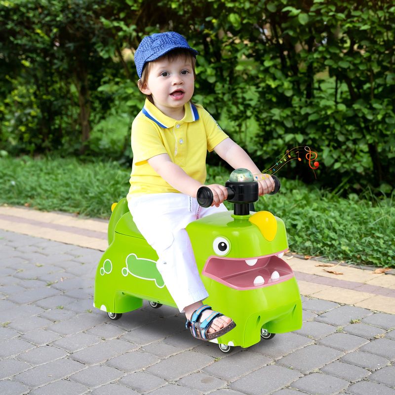 Ride On Toy Baby Dinosaur Sliding Car With Horn Music Lights Green_voghion.com