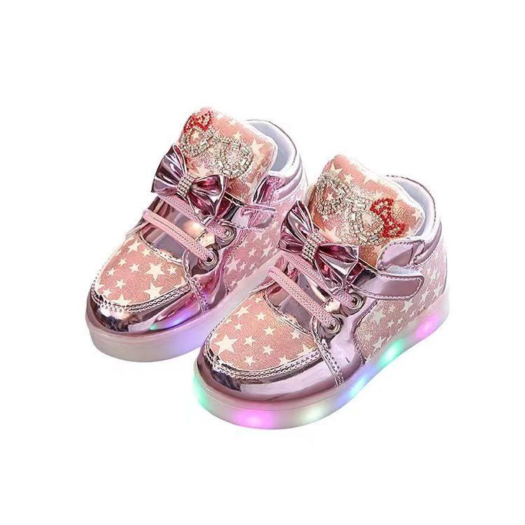Chaussures lumineuses en cuir pour petites filles, chaussures de dessin animé, motif diamant brillant, respirantes, pour garçons, printemps et automne 2025_voghion.com