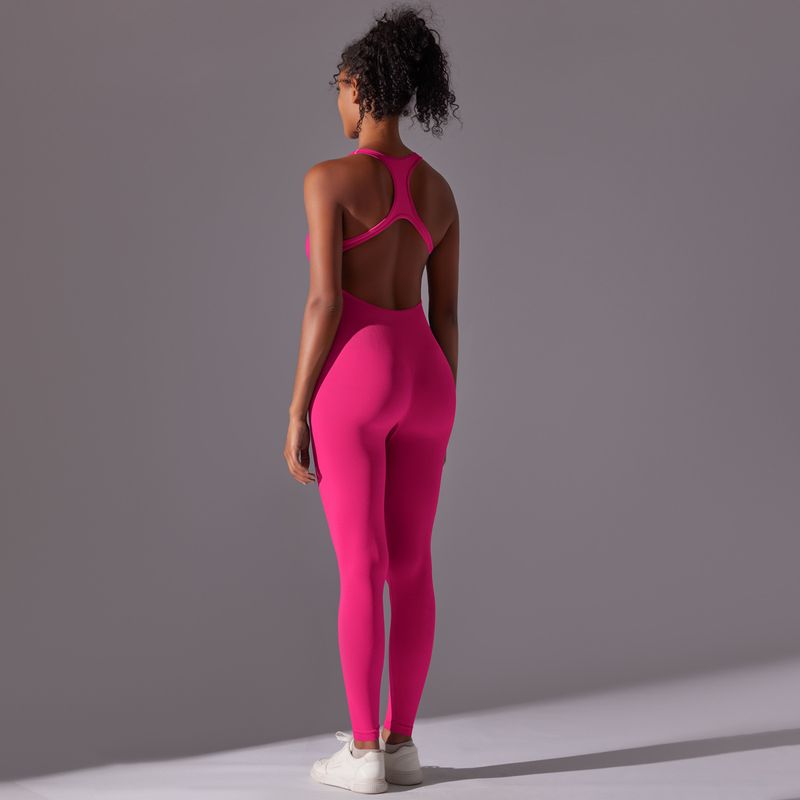 Tight solid color one-piece with hollowed out back, sexy yoga suit, seamless and breathable jumpsuit_voghion.com