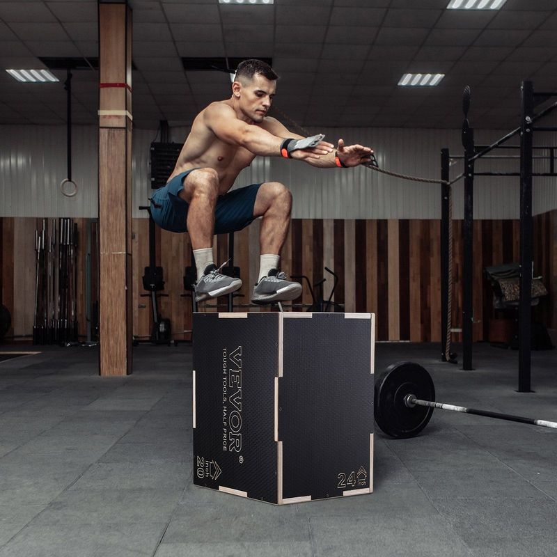 VEVOR 3 In 1 Plyometric Jump Box, 24/20/16 Inch Wooden Plyo Box, Platform & Jumping Agility Box, Anti-Slip Fitness Exercise Step Up Box For Home Gym Training, Conditioning Strength Training, Black_voghion.com