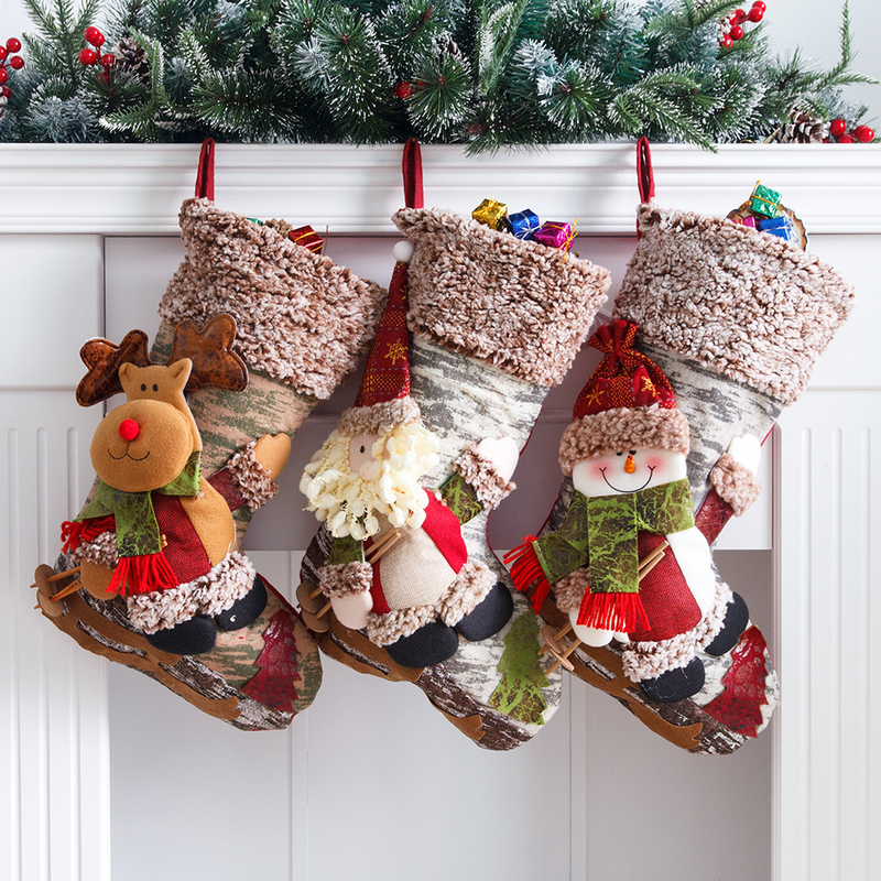 Trineo para ancianos, muñeco de nieve, ciervo, calcetines navideños, adornos navideños, bolsas de regalo para niños, bolsas de dulces_voghion.com