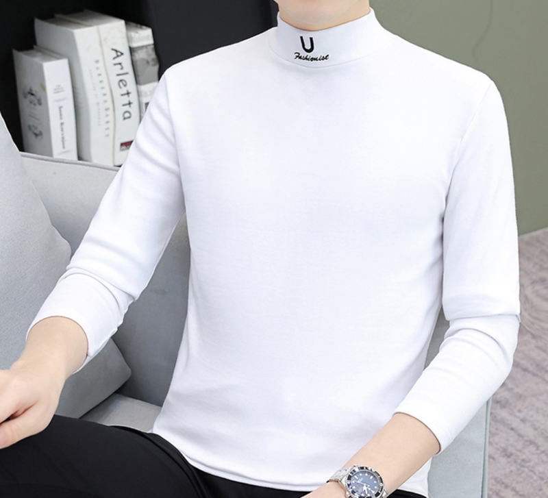 Maglietta a mezza manica da uomo a collo alto autunno e inverno nella tendenza del colletto spesso con base a T-shirt_voghion.com