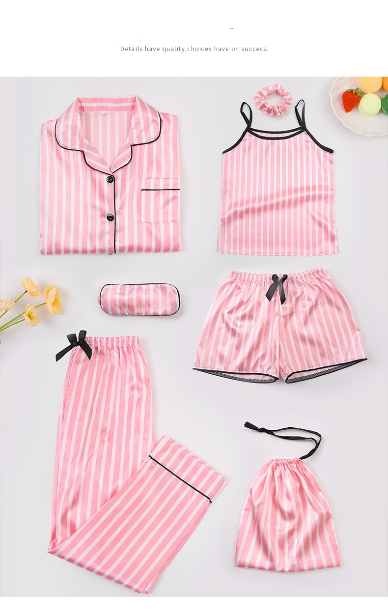 Mother & Kids Children's Silk Striped Pajamas Seven Piece Home Clothes Set_voghion.com