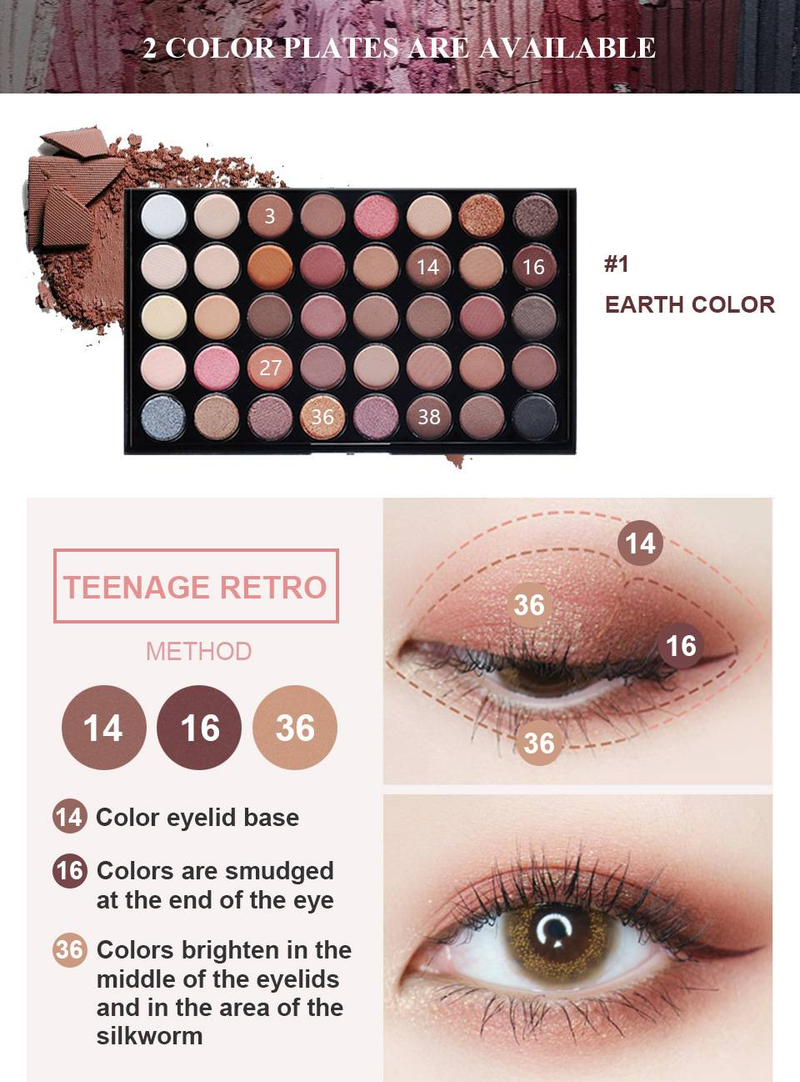 Lidschattenpalette mit 40 Farben – Erdtöne mit mehrschimmernden Finishes, ideal für Punk, erdige Töne, chinesischen Chic und ästhetisch minimalistische Make-up-Stile_voghion.com