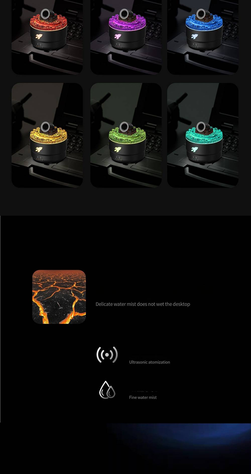 Ultraschall-Aromatherapie-Diffusor mit knisterndem Flammeneffekt, 7-farbigem LED-Nachtlicht, Stromversorgung über USB und Netzstrom, 500 ml großes Fassungsvermögen_voghion.com