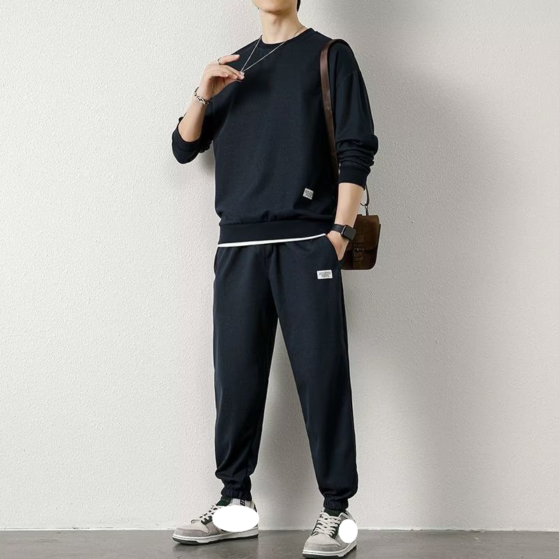 Spor Giyim Günlük Spor Sweatshirt Takım Elbise Erkek Sonbahar ve Kış Yeni Stil Bol Waffle Yuvarlak Yaka Sweatshirt_voghion.com