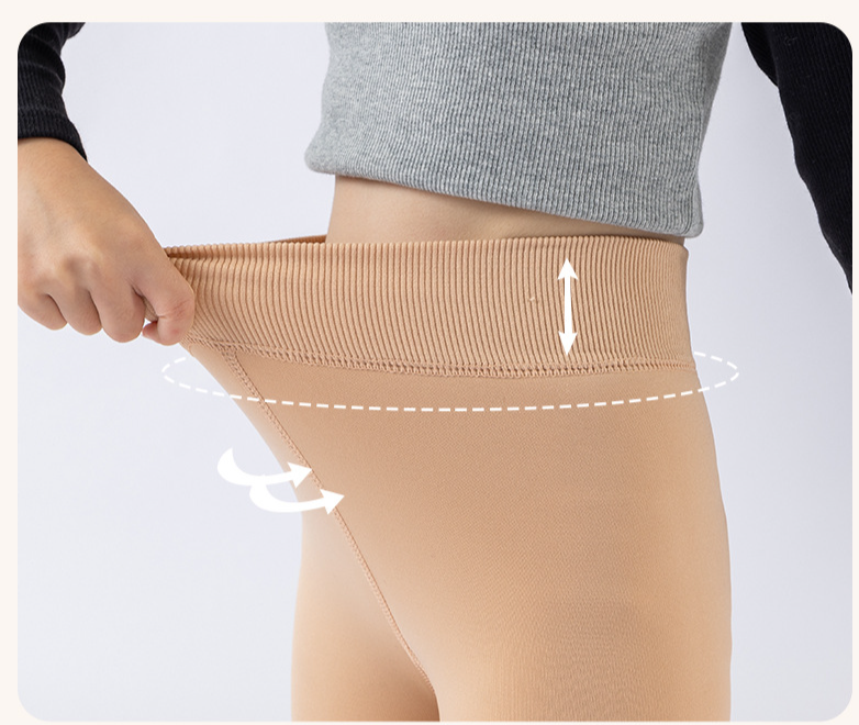 Collants thermiques doublés en polaire pour femme - Leggings d'hiver anti-boulochage haute élasticité, noir/peau/blanc (avec pieds/convertibles)_voghion.com