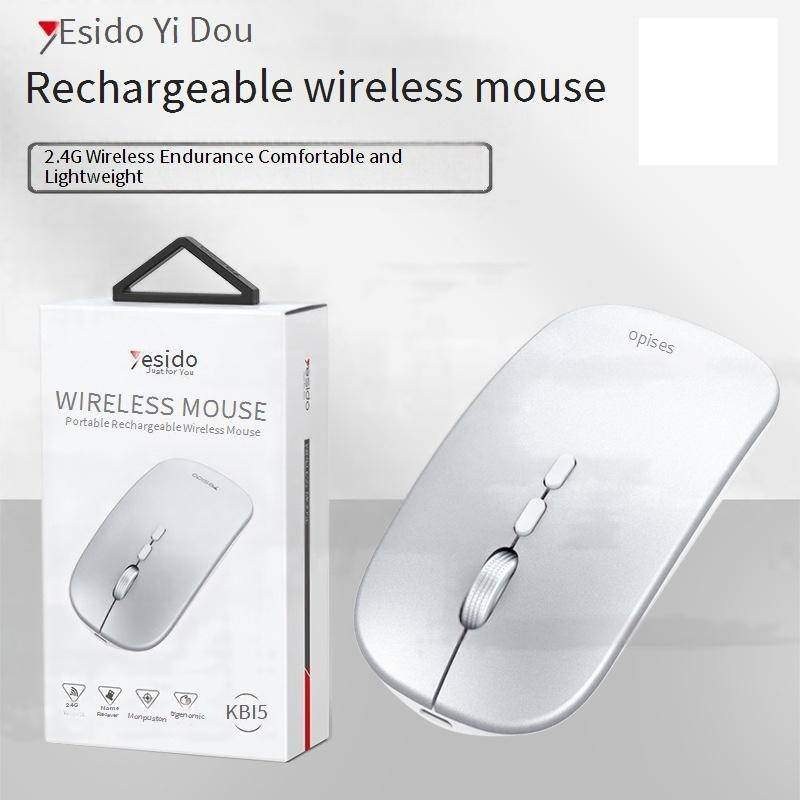 Yesido Wireless Mouse, Bluetooth 2.4G Rechargeable Silent Gaming Mouse With Ergonomic Design For PC/Laptop (Silver, KB15)_voghion.com