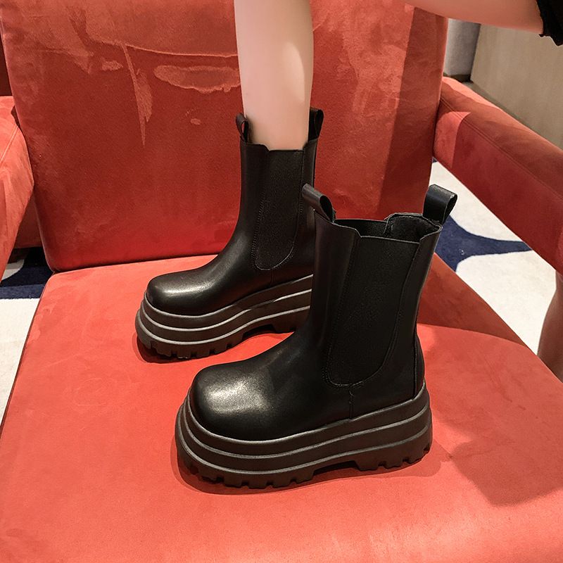 Large-sized Cross-border Chimney Boots For Women 2 New Thick-soled, Caked-soled, Chain Elastic Boots_voghion.com