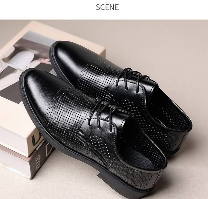 Sandali da uomo in pelle traforata traspirante - Scarpe casual da lavoro nere comode e resistenti per l'estate_voghion.com